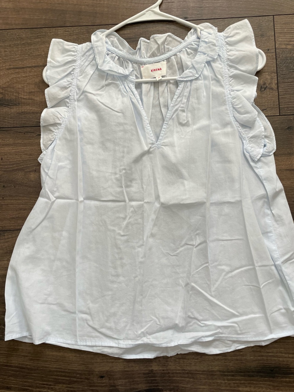 XiRENA Light Blue Ruffle-Trim V-Neck Sleeveless Blouse XS - Picture 3 of 5